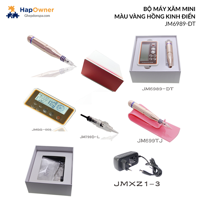 JM6989-DT: Bộ máy xăm mini màu vàng hồng kinh điển Jinmei