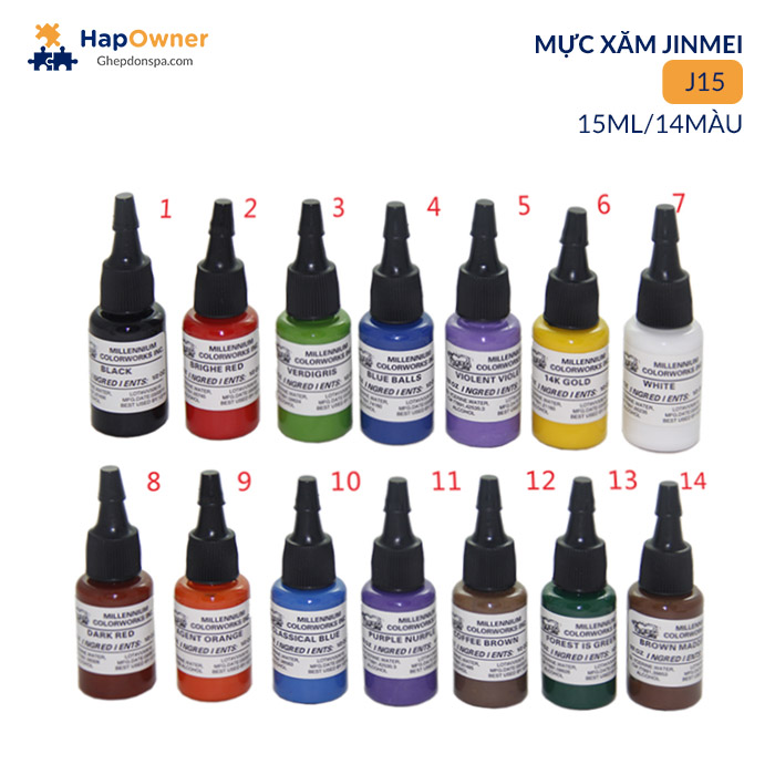 J15: Mực xăm MOM J15 15ml/14màu Jinmei