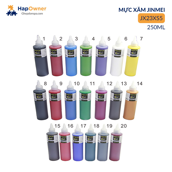 JX23XS5: Mực xăm HWS JX23XS5 250ml/20màu Jinmei